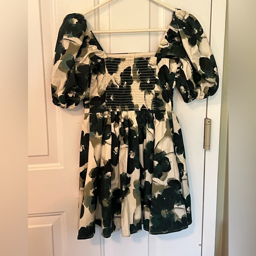 NWT 💚 Abercrombie & Fitch Emerson Green 👗 & Cream Floral Puff Sleeve Dress XSP - Picture 5 of 10